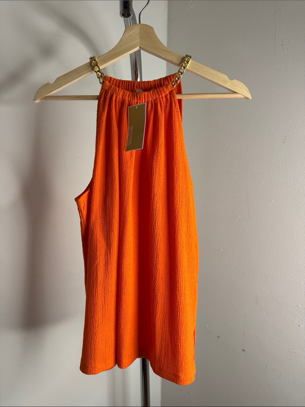 NWT Michael Kors Bright Orange Chain-Strap Halter Tank size M